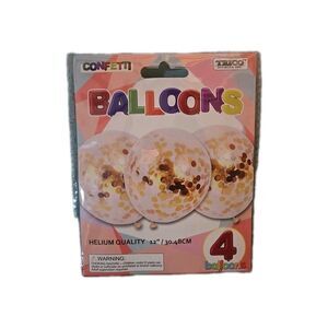 Gold Confetti Helium Balloons 12" Pack Of 4 Birthdays Mother's Day Engagement